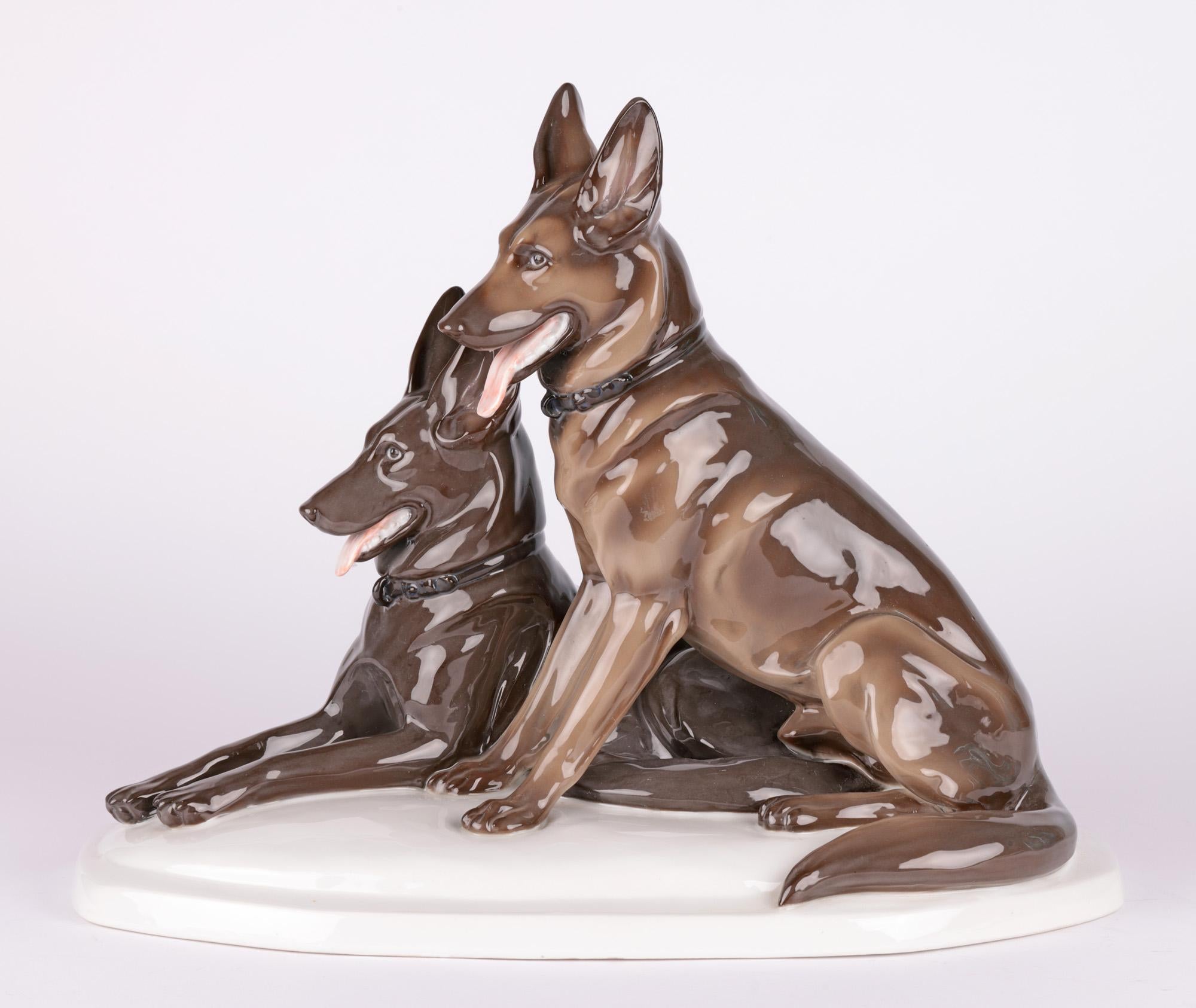 Pfeffer Gotha German Porcelain Two German Shepherd Dogs For Sale 3
