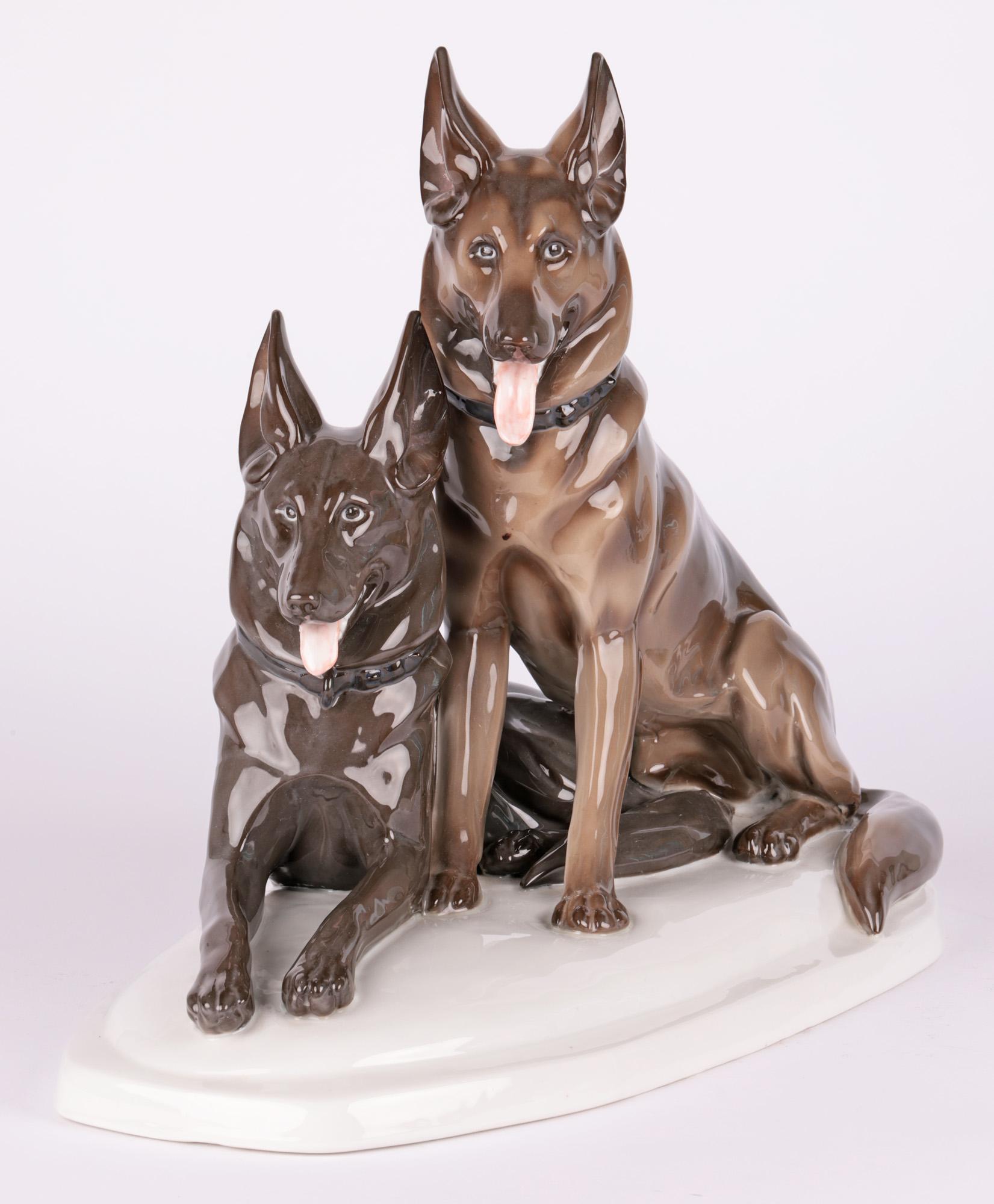 Pfeffer Gotha German Porcelain Two German Shepherd Dogs For Sale 8