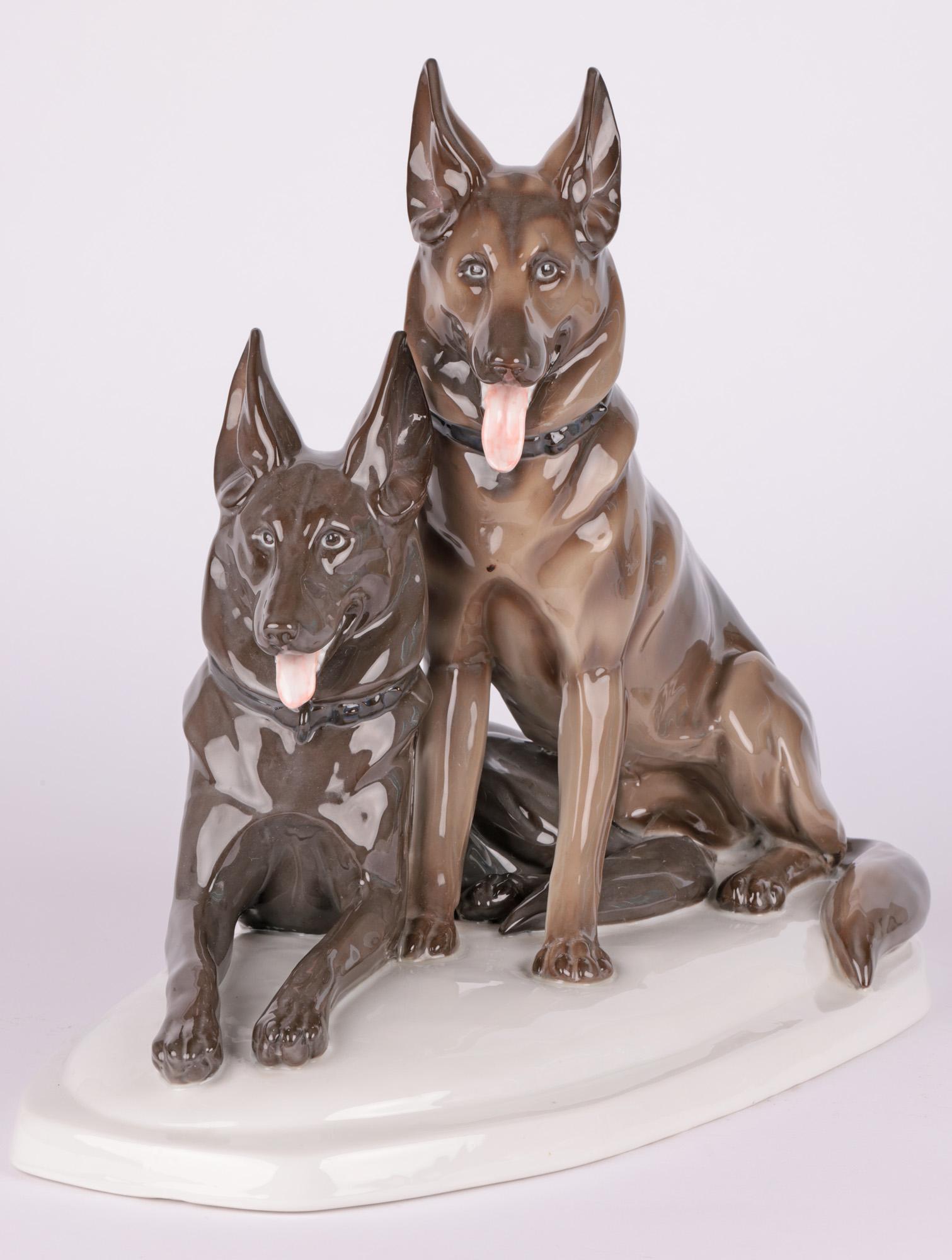 20th Century Pfeffer Gotha German Porcelain Two German Shepherd Dogs For Sale