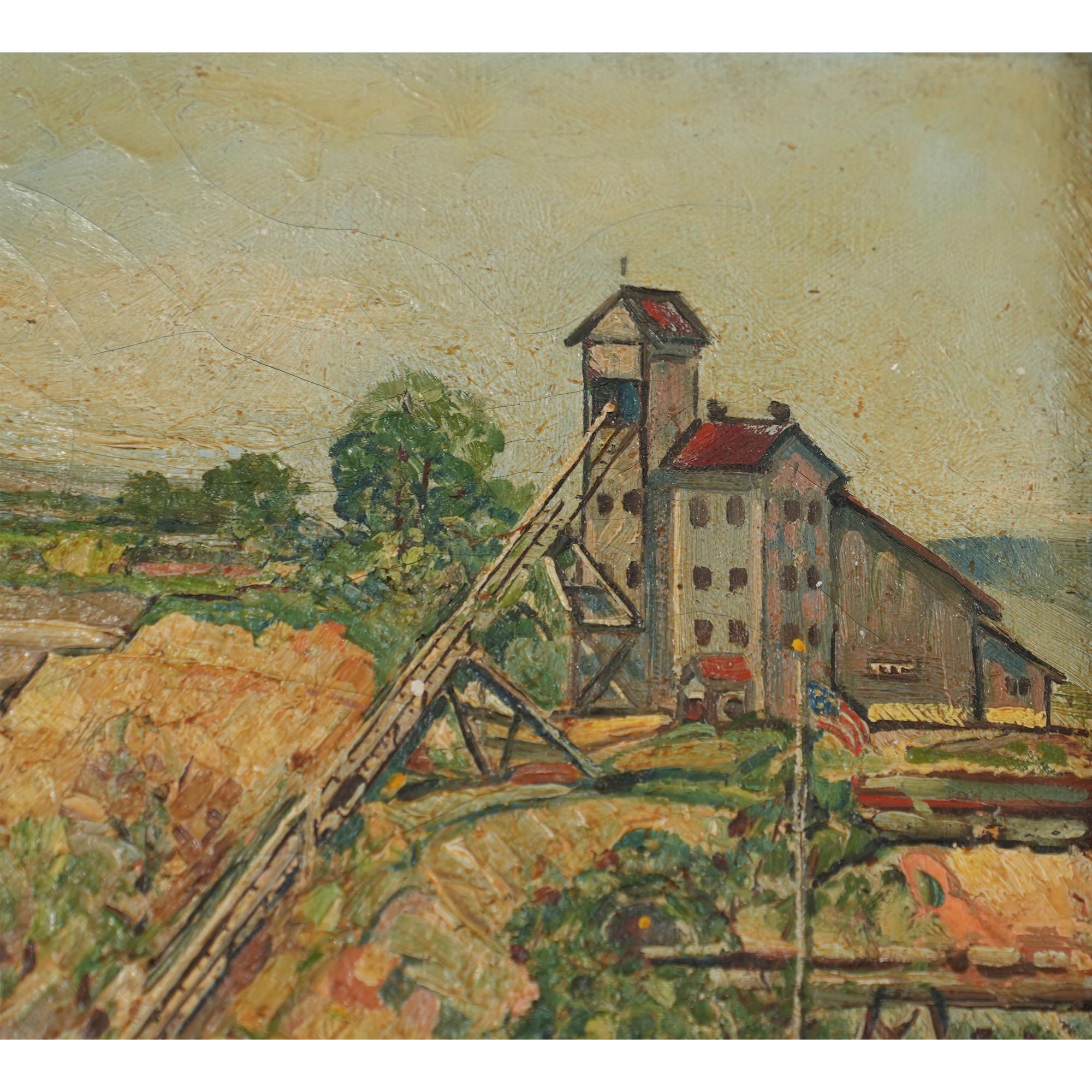 Metà XX secolo Pfoutz Pittura ad olio originale con scena di fattoria in vendita