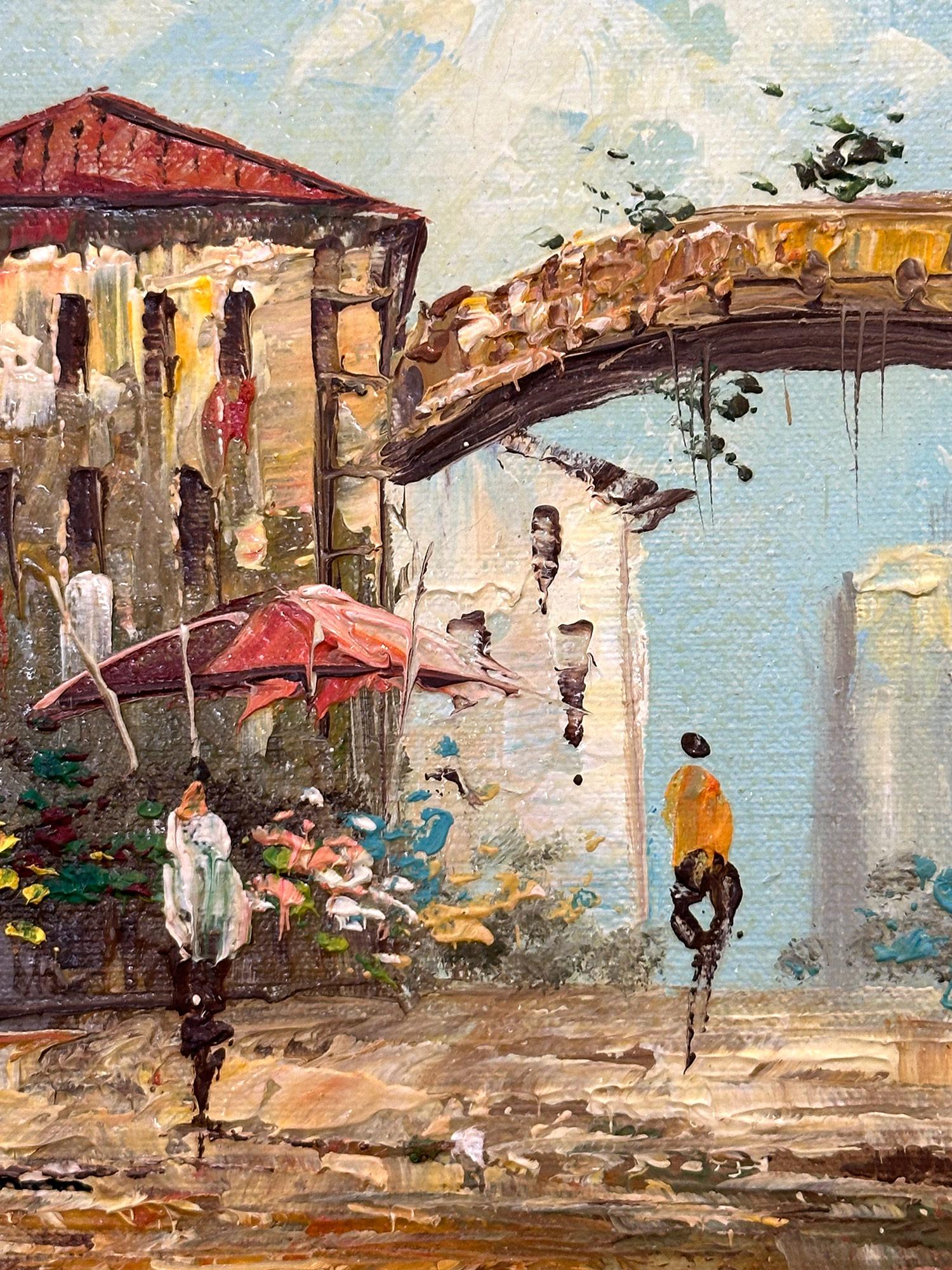 « Scène de rue de ville parisienne » Peinture à l'huile du milieu du 20e siècle en vente 2