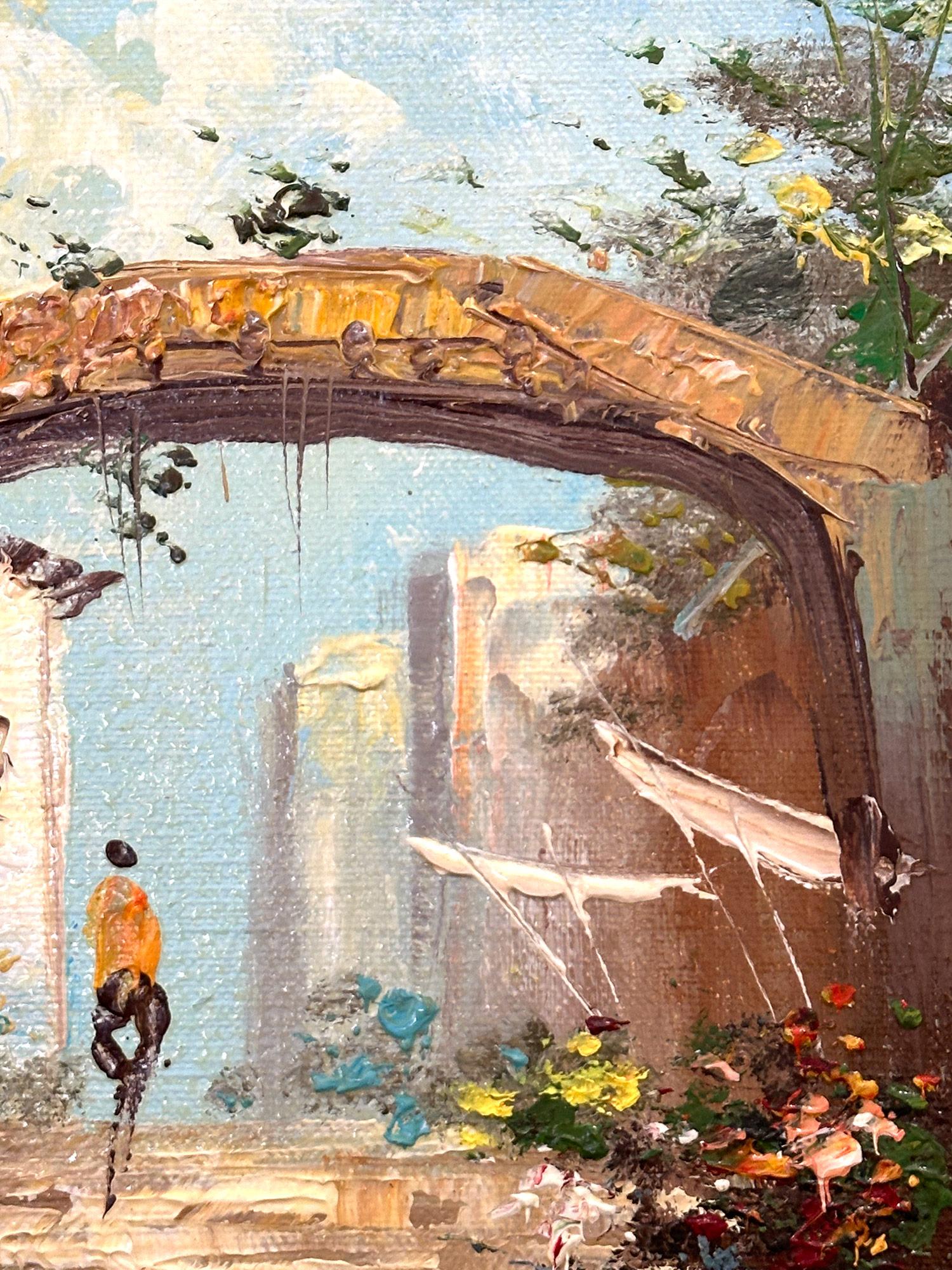 « Scène de rue de ville parisienne » Peinture à l'huile du milieu du 20e siècle en vente 3