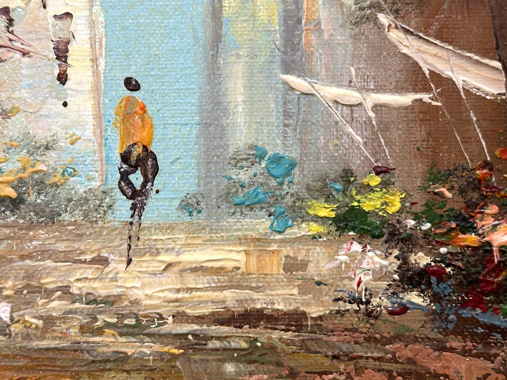 « Scène de rue de ville parisienne » Peinture à l'huile du milieu du 20e siècle en vente 4