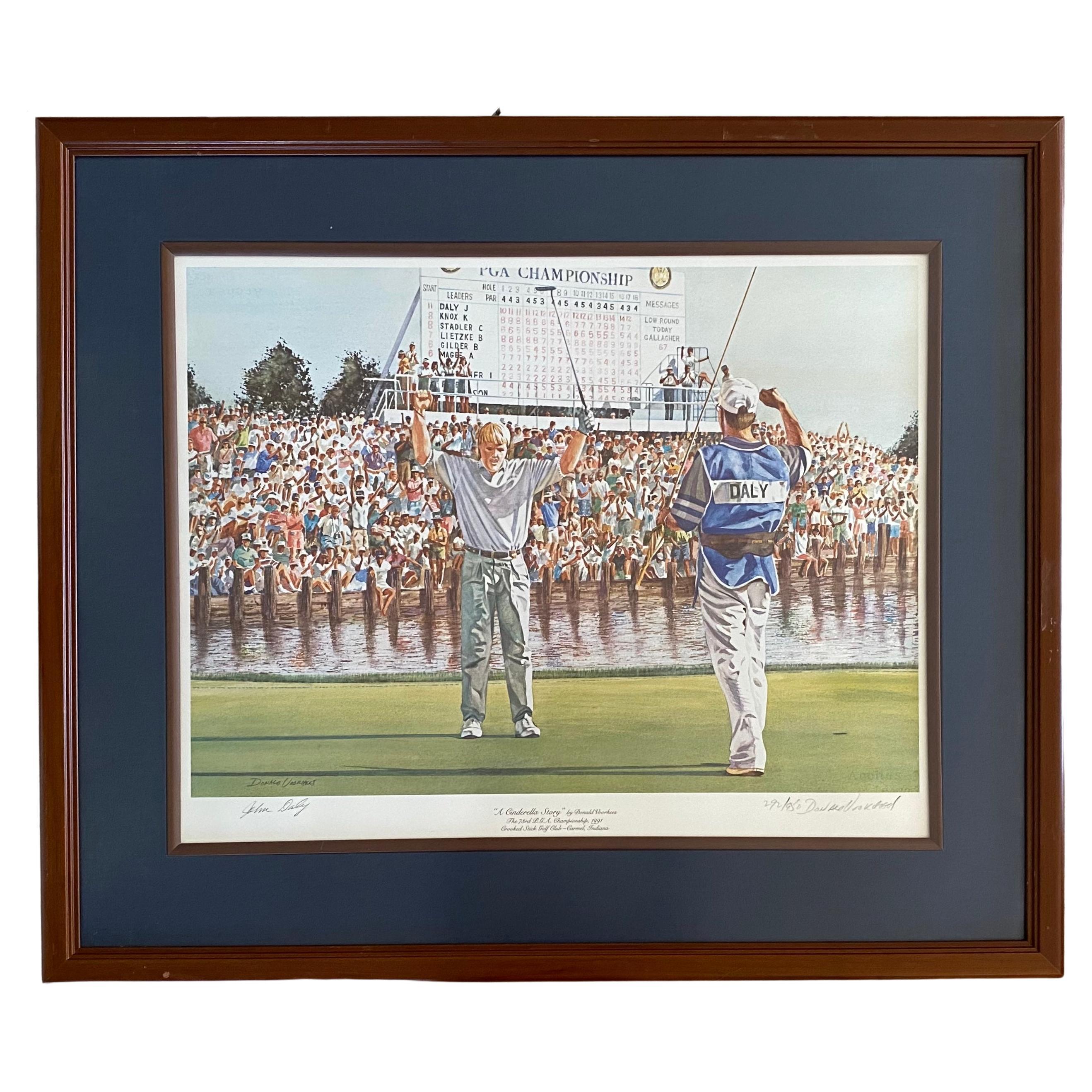 Lithographie autographiée du tournoi de golf de la PGA, souvenirs sportifs certifiés