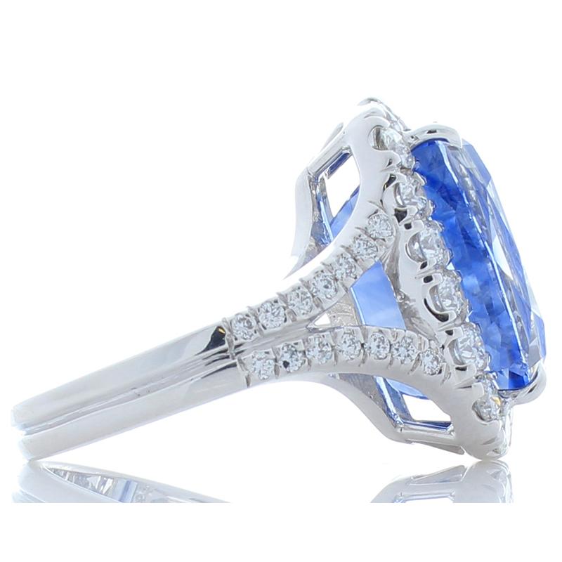 Contemporary PGS Certified 11.79 Carat Cushion Blue Sapphire and Diamond Ring in White Gold