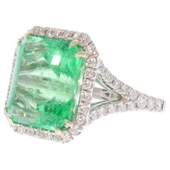 PGS Certified 13.06 Carat Colombian Emerald Cut Emerald and Diamond 18K Ring PGS Certified 13.06 Carat Colombian Emerald Cut Emerald and Diamond 18K Ring