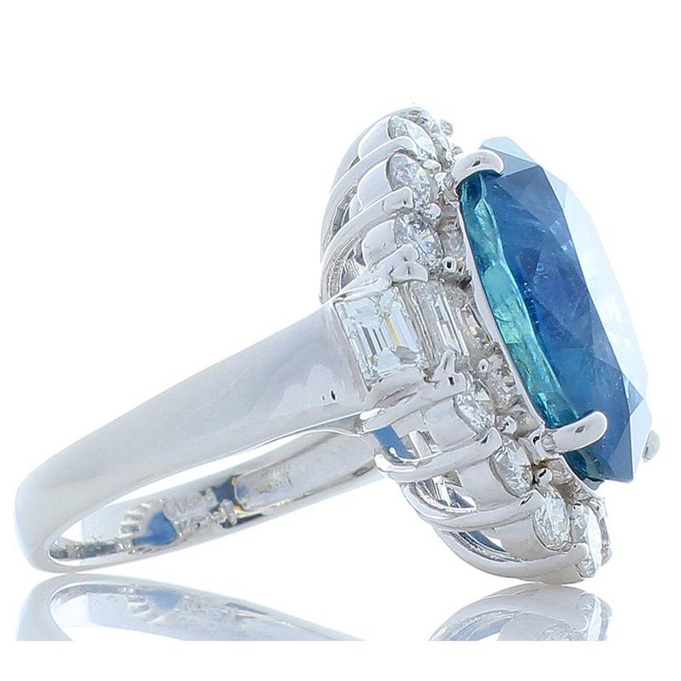 PGS Certified 14.37 Carat Oval Blue Sapphire and Diamond Cocktail Ring ...