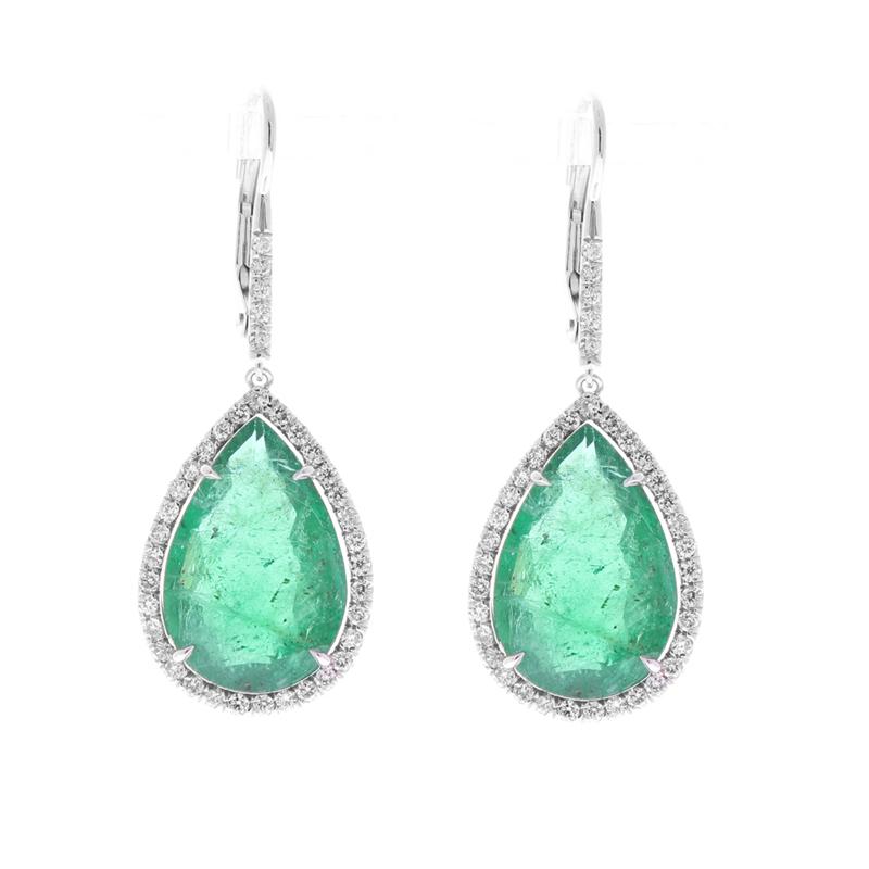 Contemporary PGS Certified 15.93 Carat Total Pear Shape Emerald and Diamond Gold Earrings