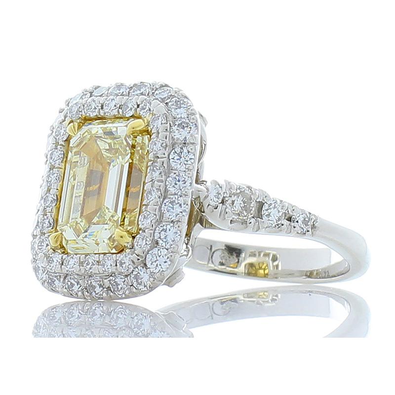 Contemporary  PGS Certified 2.08 Carat Emerald Cut Fancy Intense Yellow Diamond Cocktail Ring