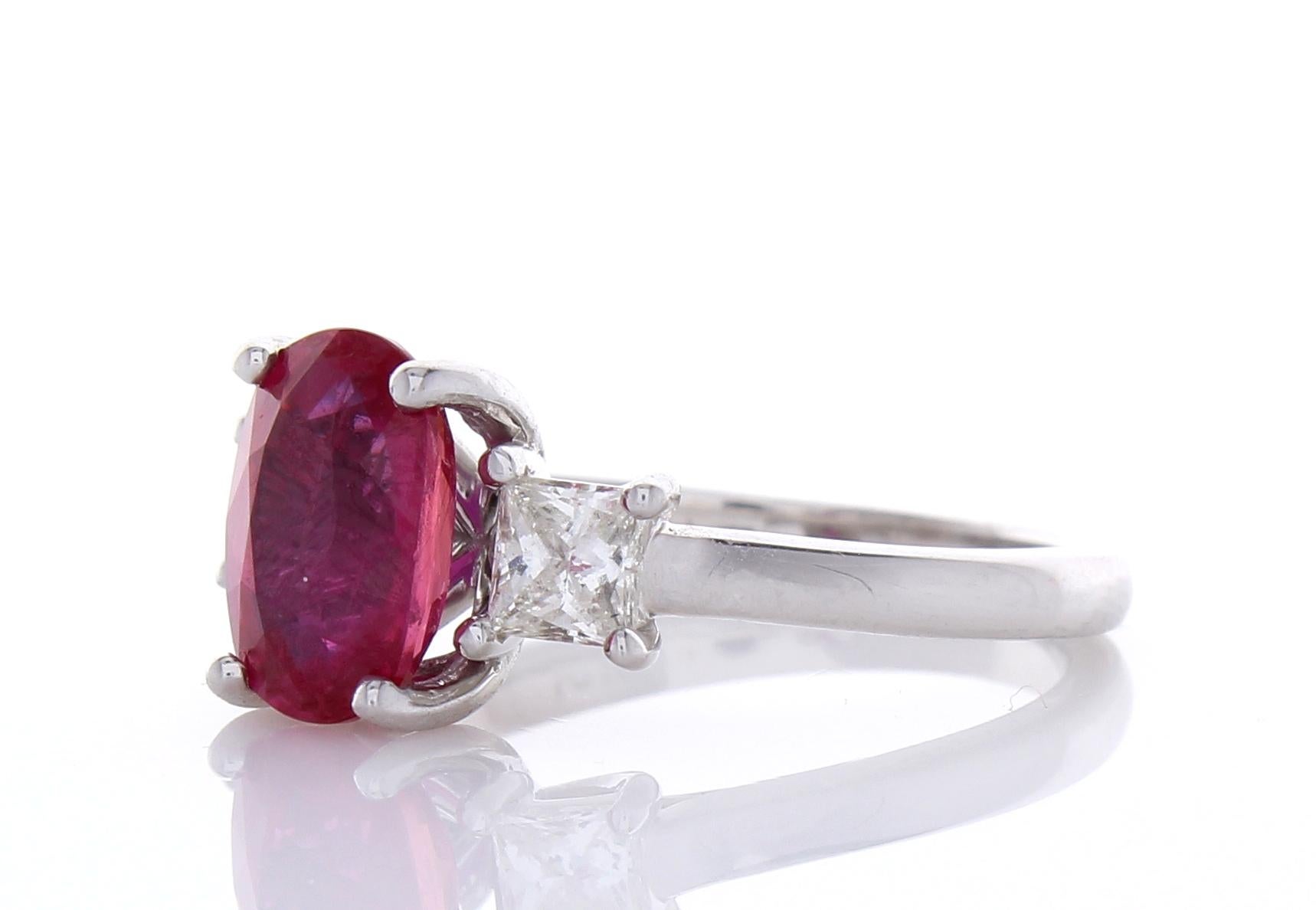 This is a certified 3.02 carat gem that is one of the best layed out cushion cut rubies we have come across. The gem source is Thailand. Its color is intense red; its transparency and luster are excellent. The shape is alluring; it has a fantastic