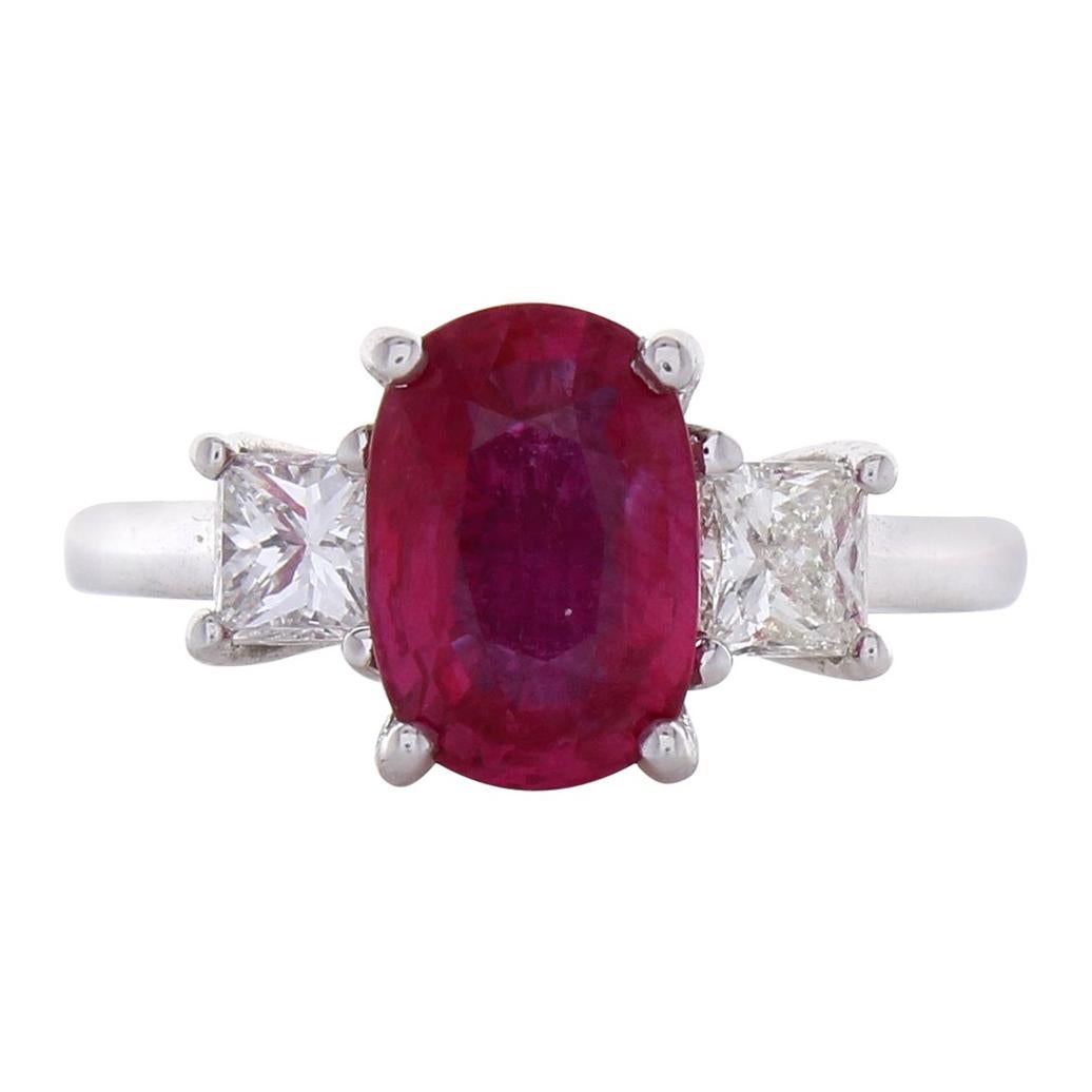 PGS Certified 3.02 Carat Cushion Cut Ruby & Diamond Cocktail Ring In 18K Gold