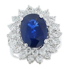PGS Certified 4.05 Carat Oval Blue Sapphire 
Diamond Cocktail Ring In 14K Gold