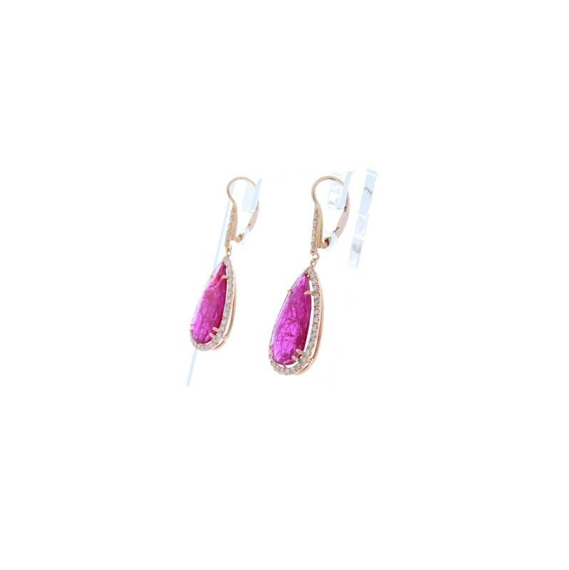 Contemporary PGS Certified 8.59 Carat Total Pear Shape Ruby and Diamond Rose Gold Earrings