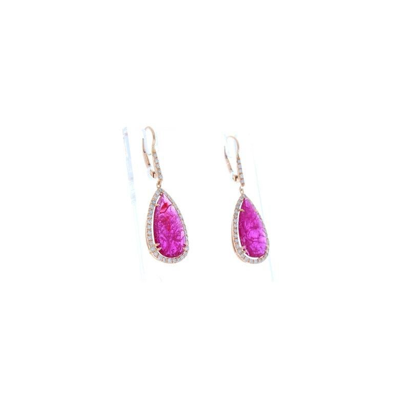 PGS Certified 8.59 Carat Total Pear Shape Ruby and Diamond Rose Gold Earrings In New Condition In Chicago, IL