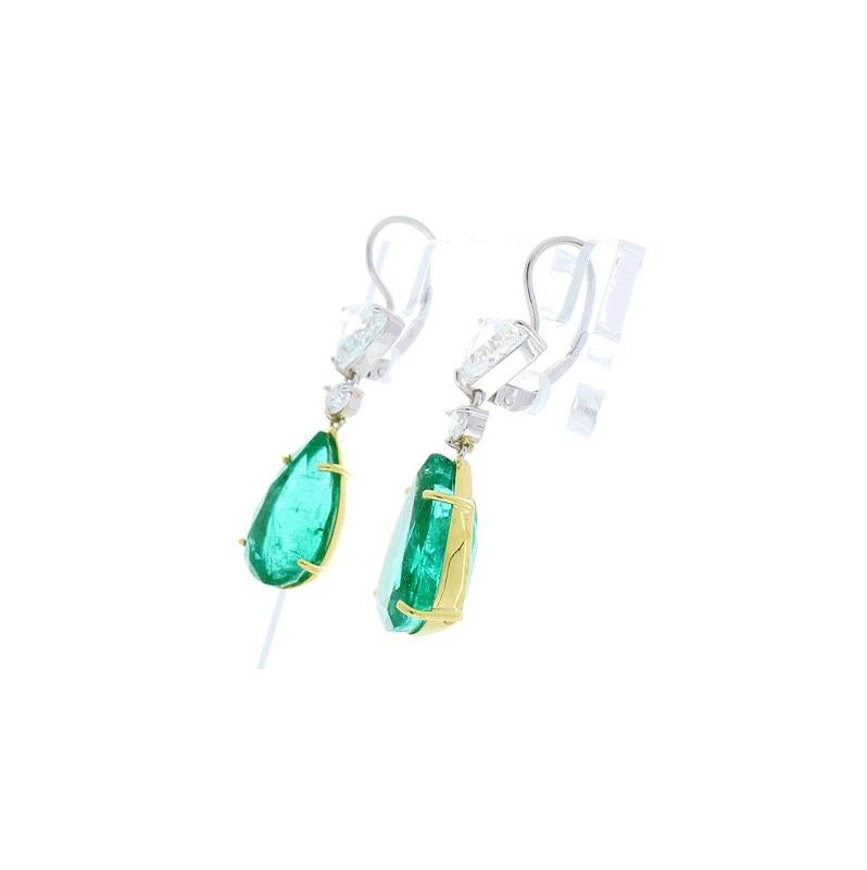 Ohrringe mit GIA-zertifizierten Smaragden in Birnenform und GIA-zertifizierten Diamanten im Rosenschliff im Zustand „Neu“ im Angebot in Chicago, IL