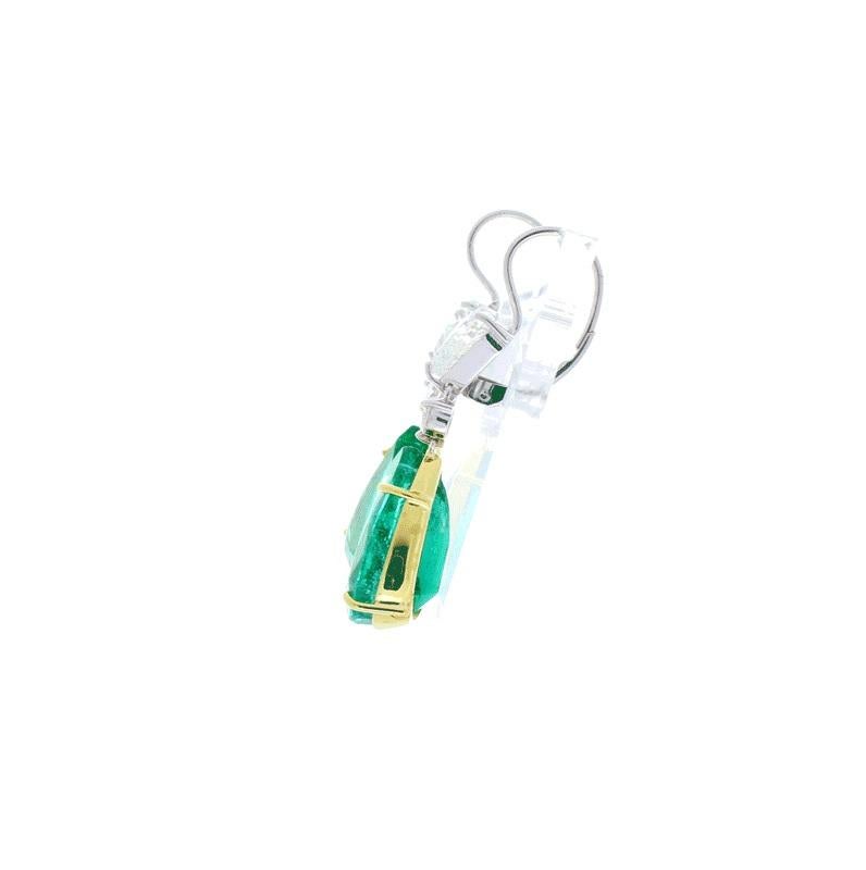 Women's PGS Certified Pear Shape Emeralds and GIA Certified Rose Cut Diamond Earrings For Sale