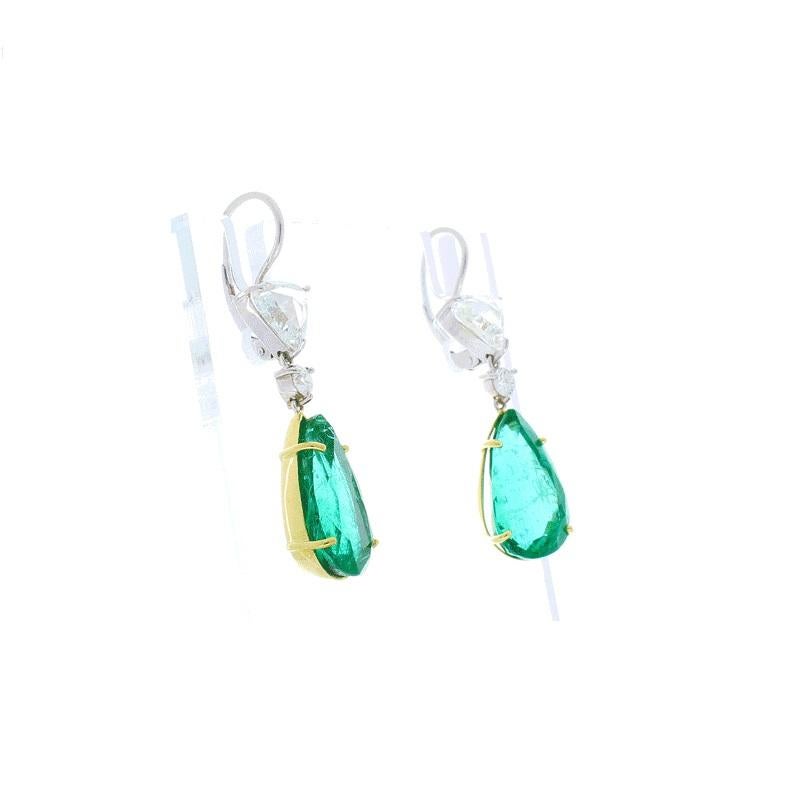 Ohrringe mit GIA-zertifizierten Smaragden in Birnenform und GIA-zertifizierten Diamanten im Rosenschliff im Angebot 2