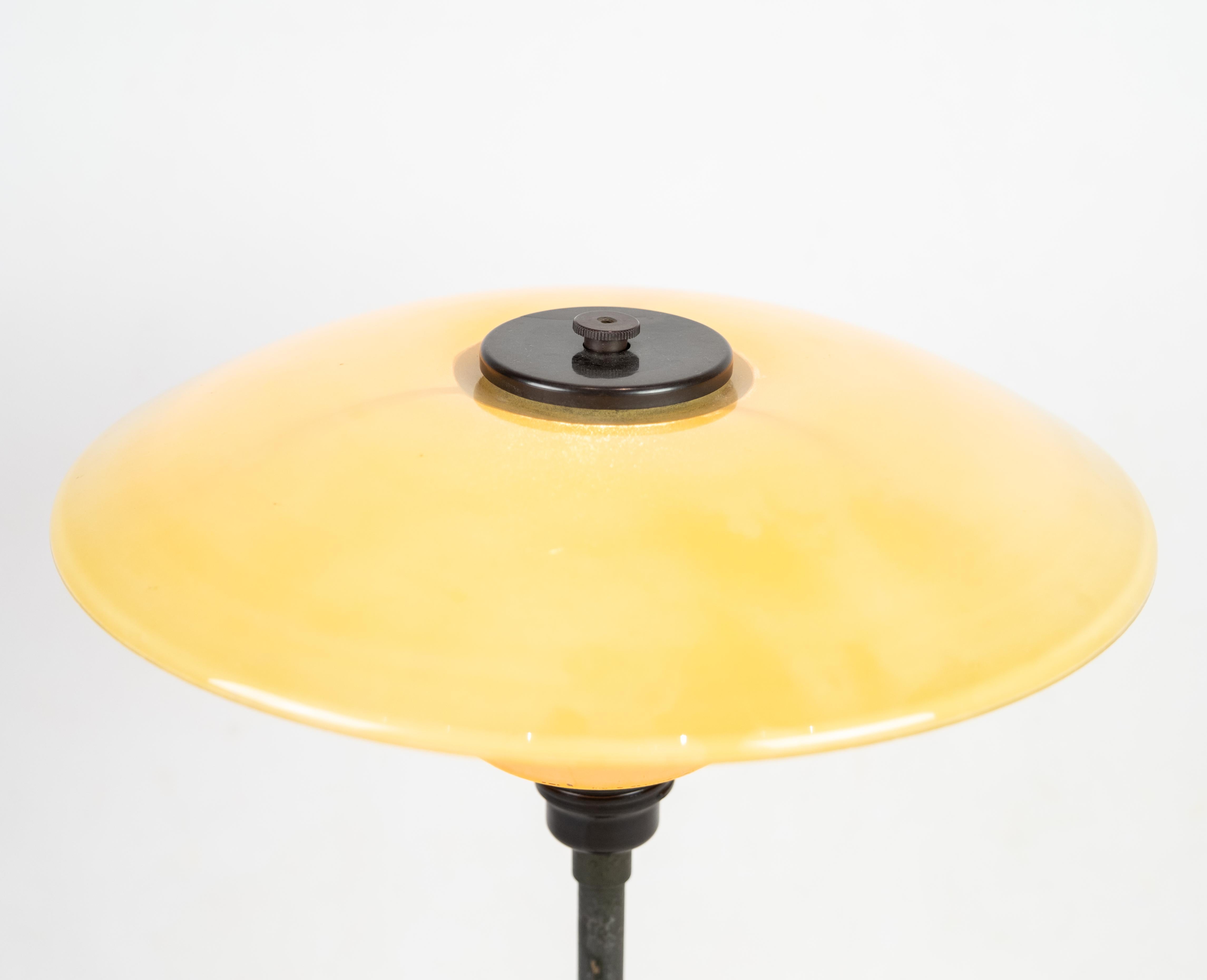 Danish PH 3-1/2 2-1/2 Patented, Table Lamp, Metal, Yellow Matt Opal Shade, 1933