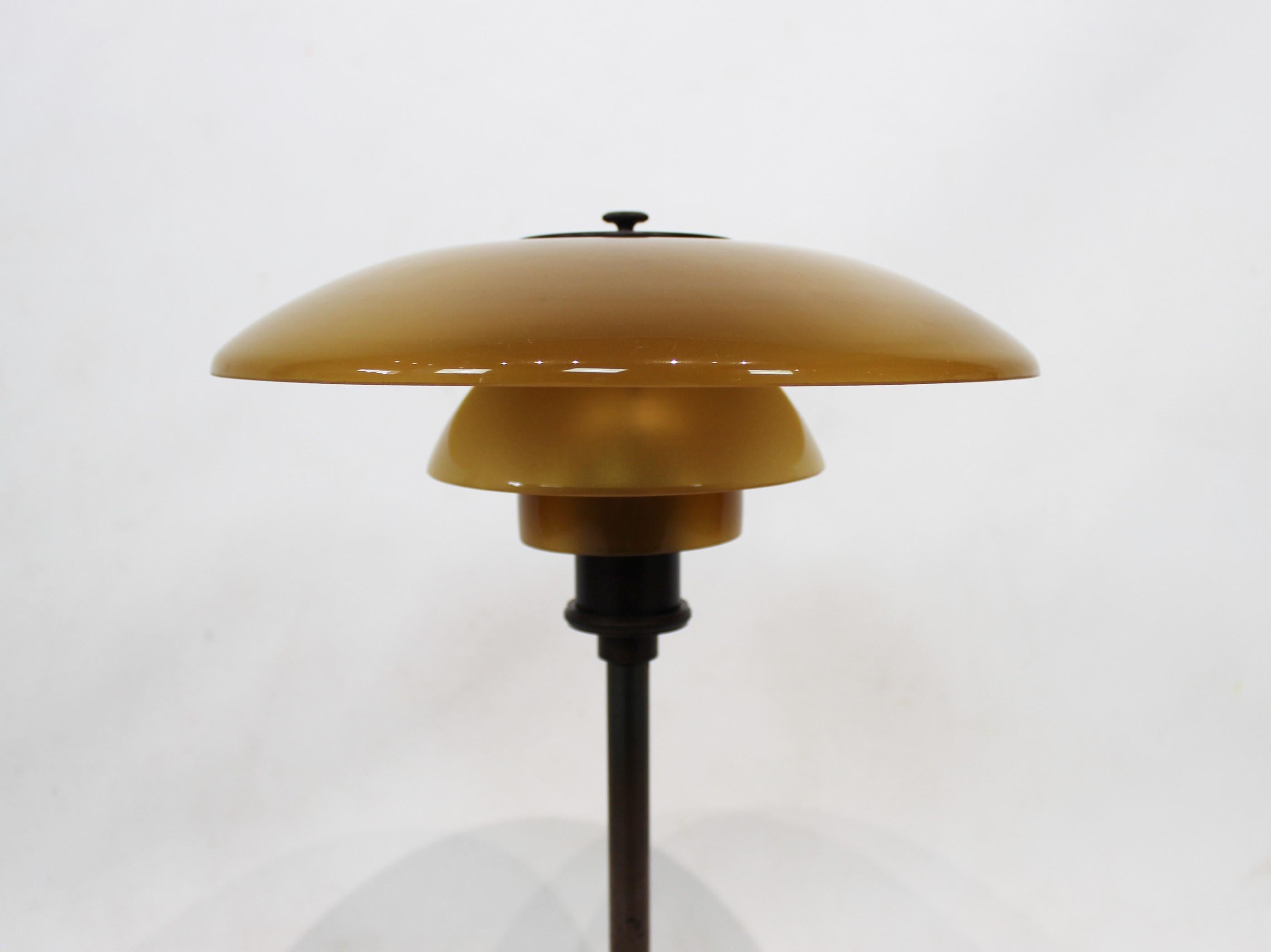 Scandinavian Modern PH 3/2 Tablelamp with Shades of Amber Colored Glass, 1930s