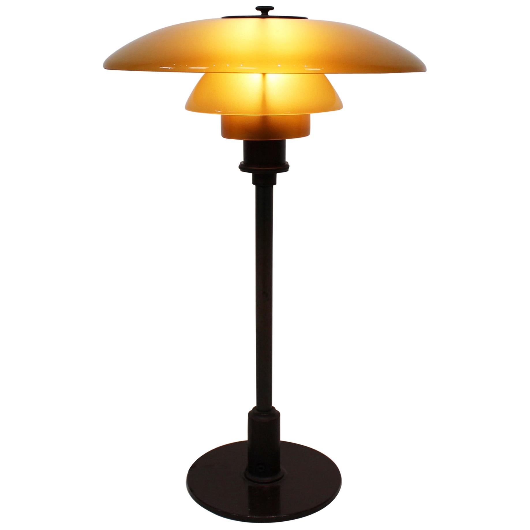 PH 3/2 Tablelamp with Shades of Amber Colored Glass, 1930s