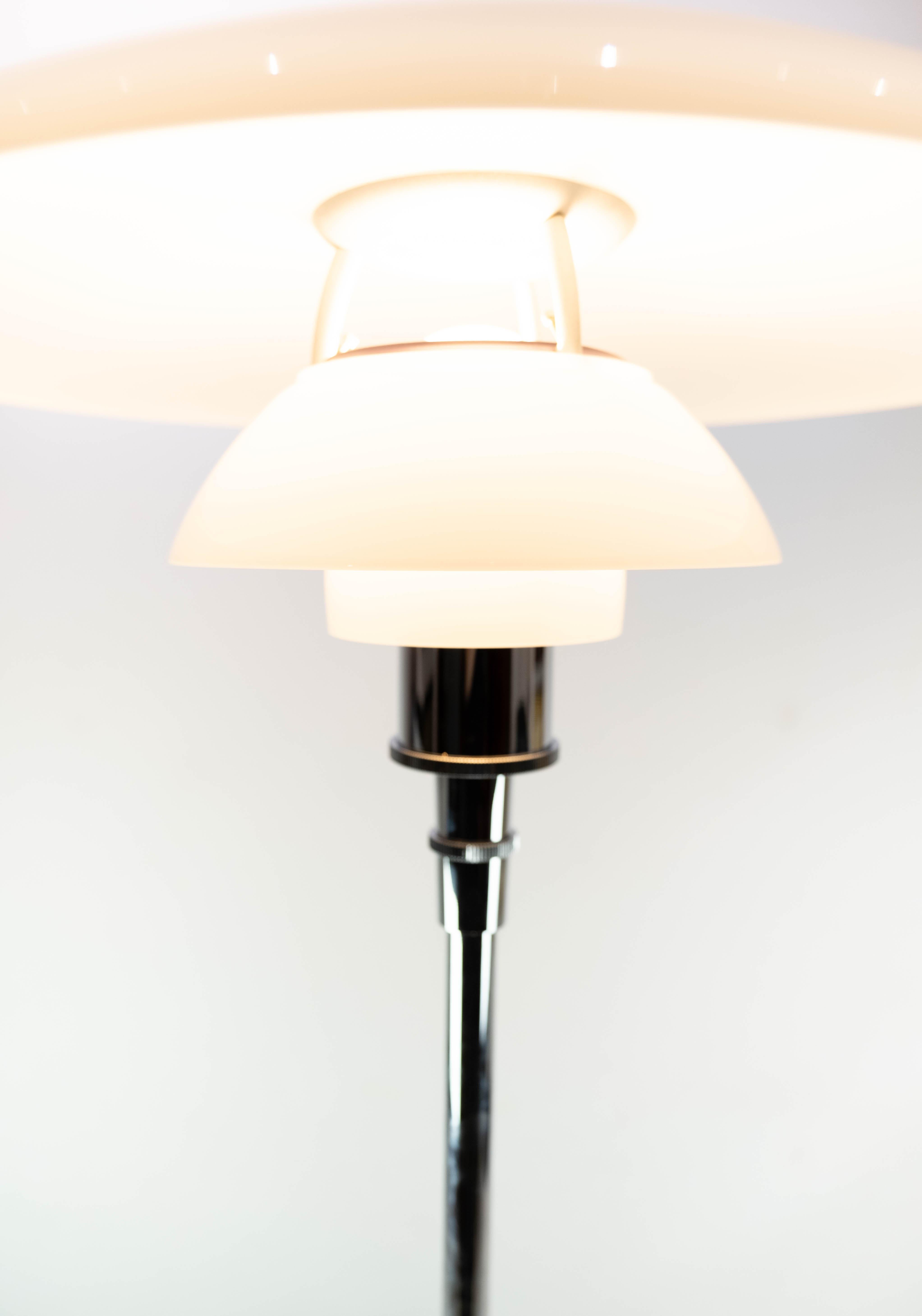 Ph 4 1/2-3 1/2 Floor Lamp of Chrome with Shades of Opaline Glass In Good Condition For Sale In Lejre, DK