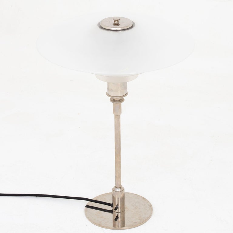PH 4/3 - table lamp w. matt glass shades and nickel-plated steel. Poul Henningsen / Louis Poulsen.