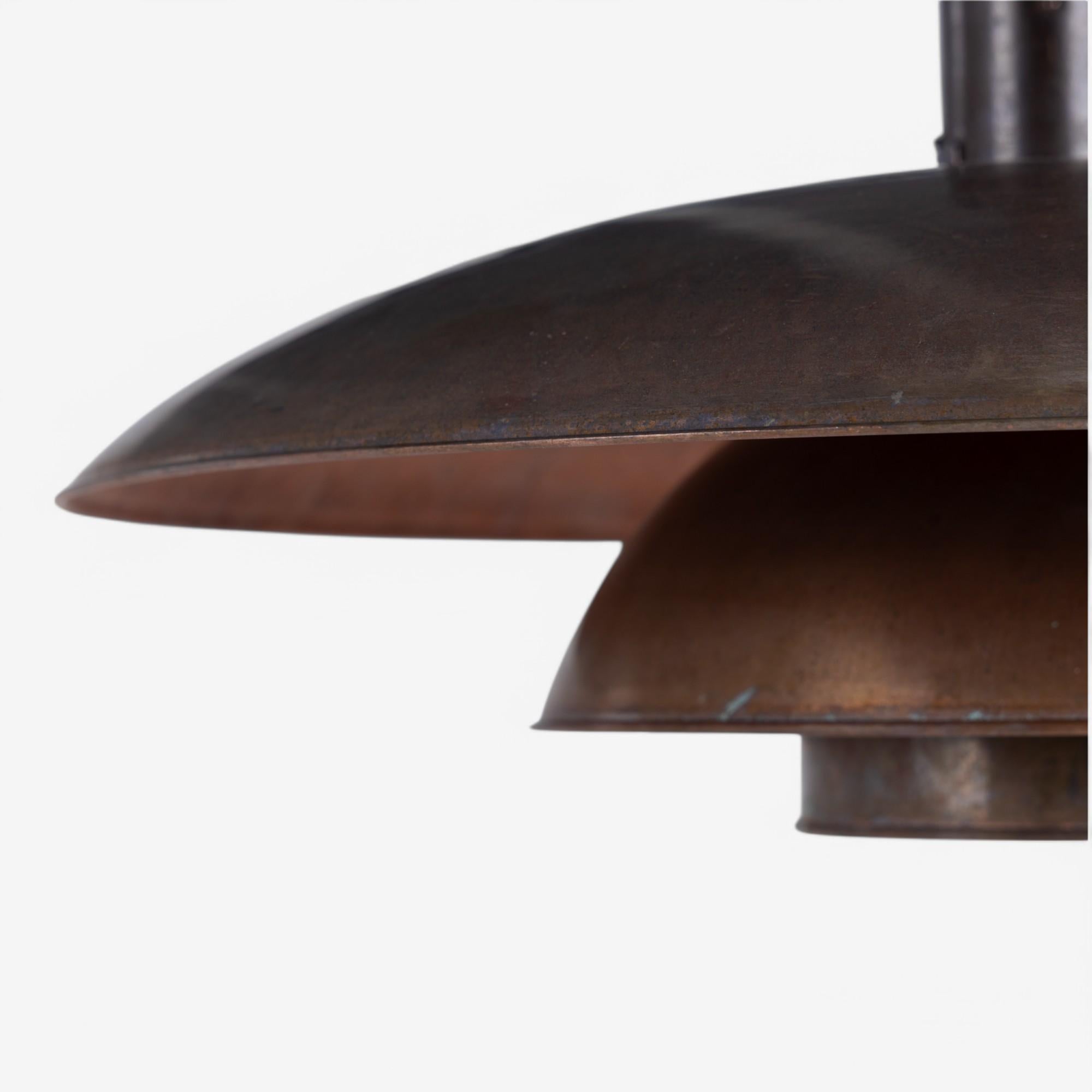 PH 5/4 - Pendant in patinated copper. Stamped 'PATENTED'. Designed by Poul Henningsen for Louis Poulsen.