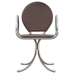 Fauteuil PH, chrome, cuir Extrême Mocca