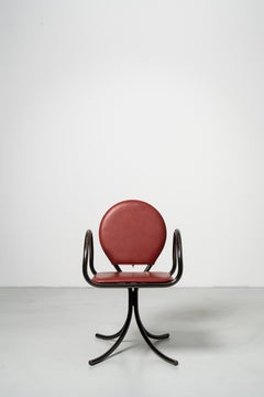 PH Armchair - Steel tube frame in dark copper gloss leather seat in indianred
