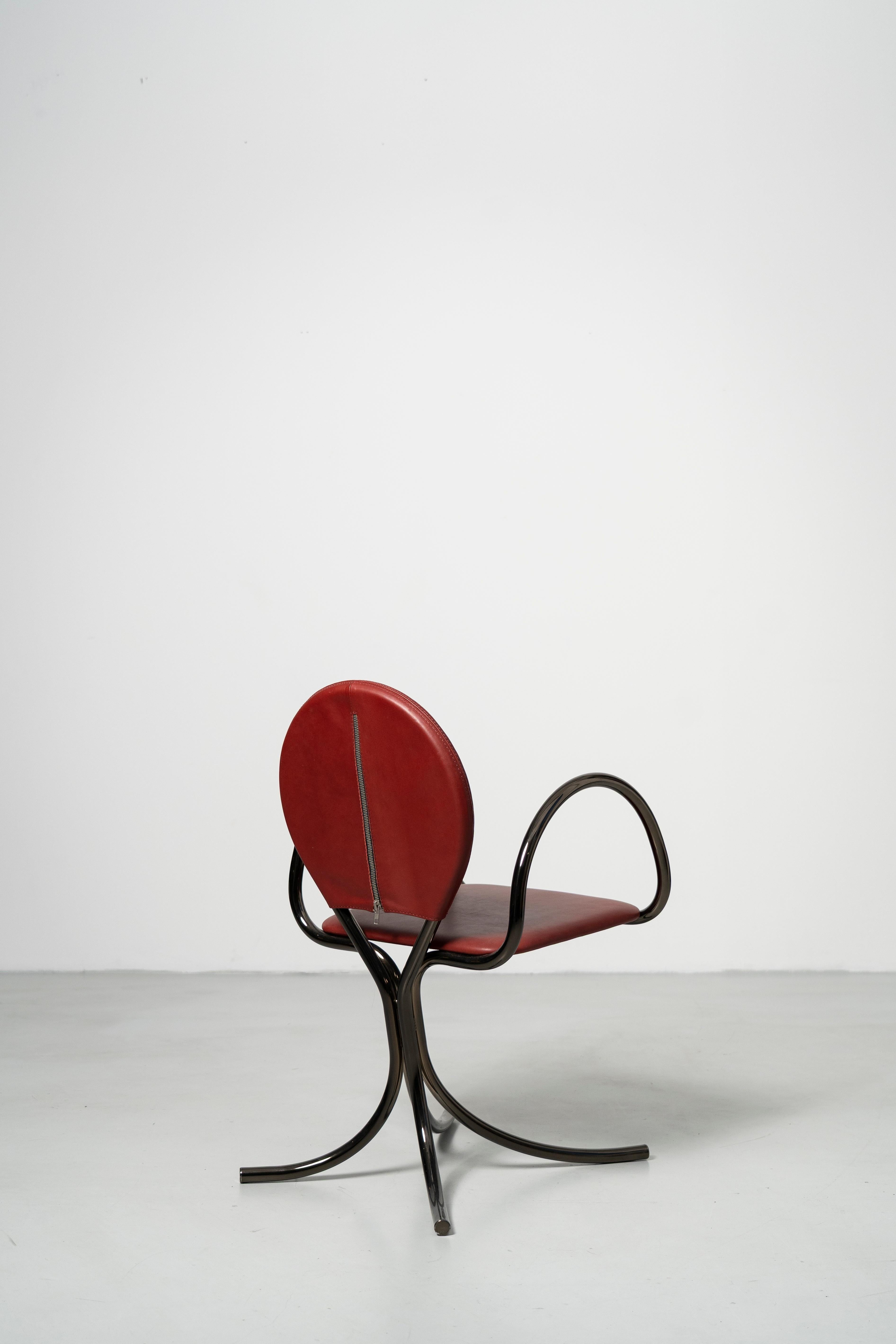 PH Armchair - Steel tube frame in dark copper gloss leather seat in indianred Neuf - En vente à Copenhagen, DK