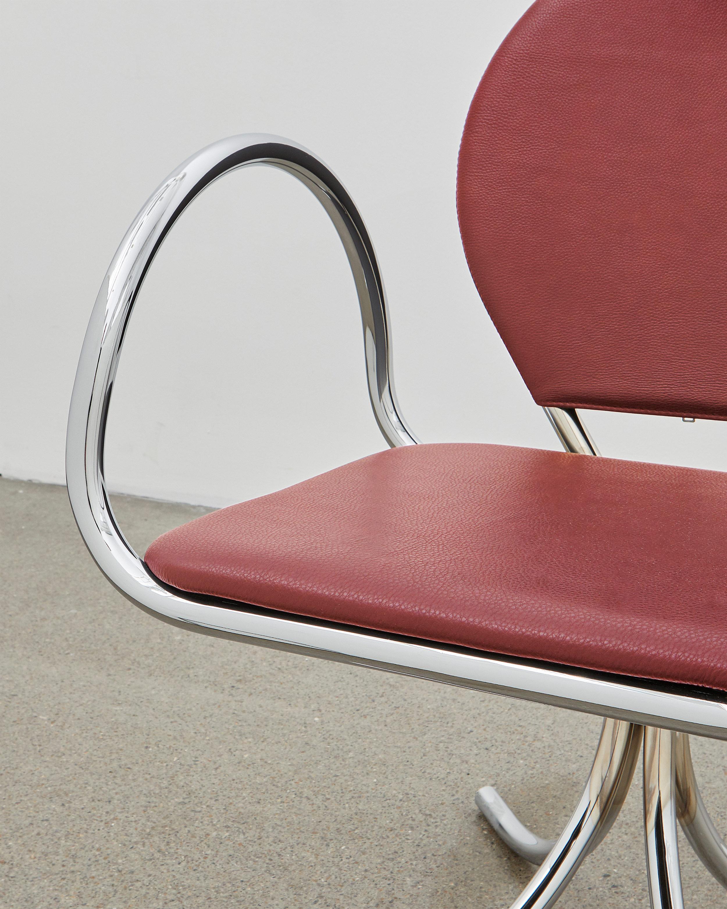 PH Armchair - Steel tube frame in dark copper gloss leather seat in indianred en vente 1