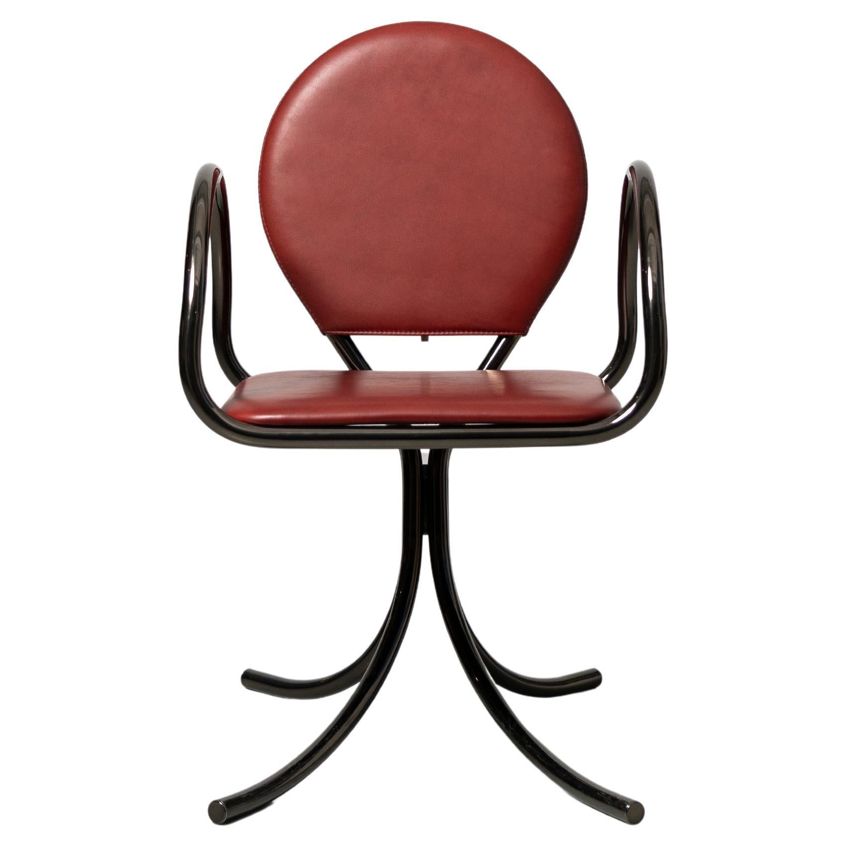 PH Armchair - Steel tube frame in dark copper gloss leather seat in indianred