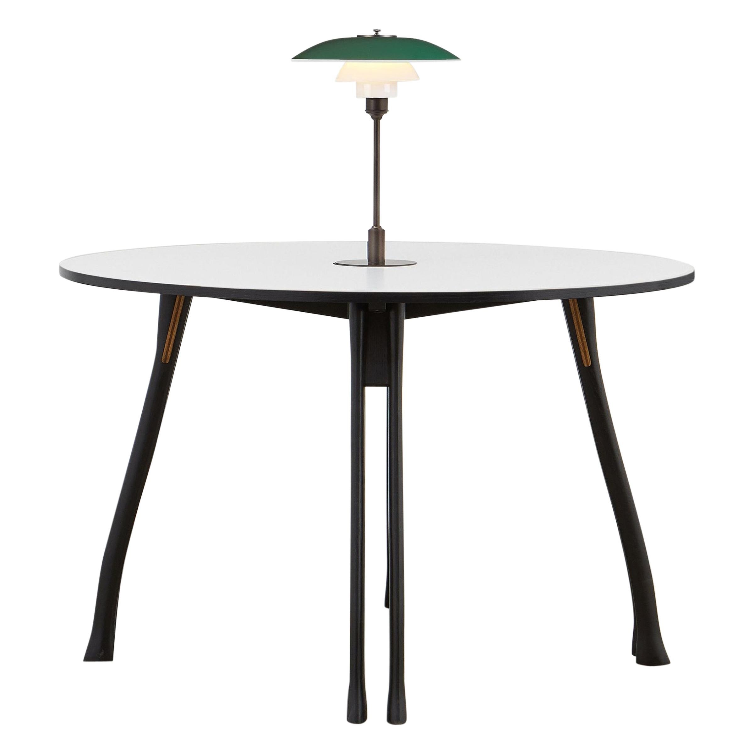 PH Axe Table, black oak legs, laminated plate, green PH 3 ½ - 2 ½ lamp For Sale