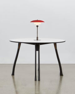PH Axe Table, Black Oak Legs, Laminated Plate, Red PH 3 ½-2 ½ Lamp