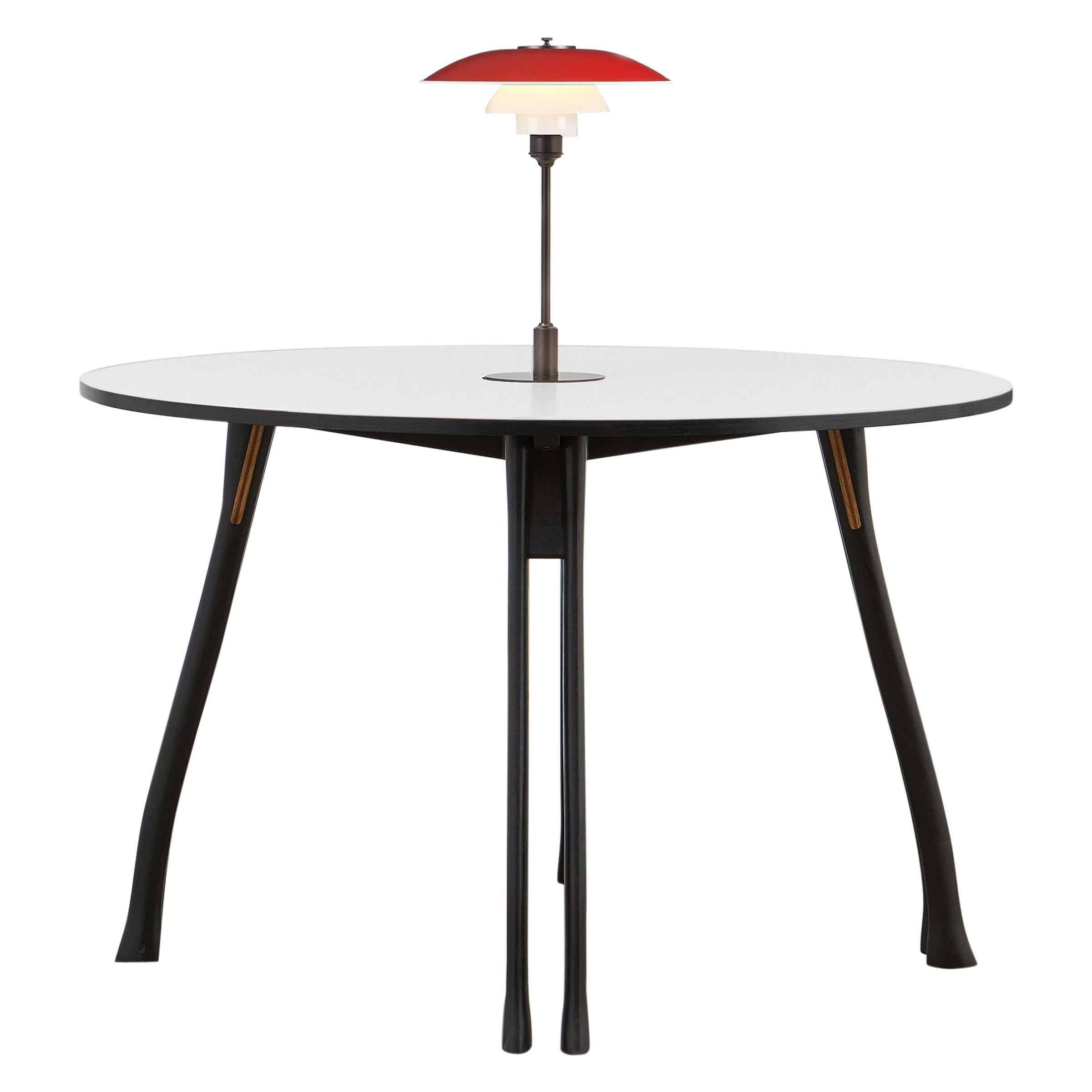PH Axe Table, Black Oak Legs, Laminated Plate, Red PH 3 ½-2 ½ Lamp For Sale