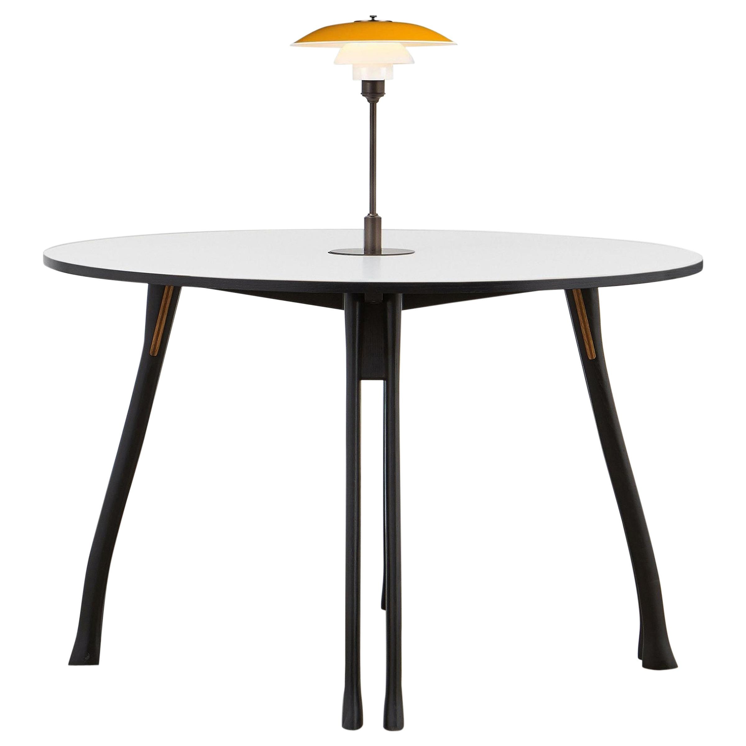 PH Axe Table, Black Oak Legs, Laminated Plate, Yellow PH 3 ½ - 2 ½ Lamp For Sale