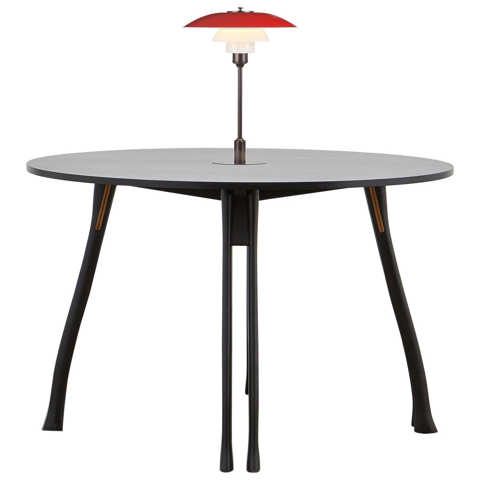 PH Axe Table, Black Oak Legs, Veneer Table Plate, Red PH 3 ½ - 2 ½ Lamp