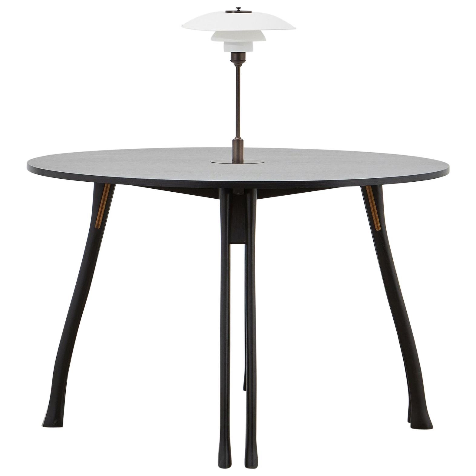 PH Axe Table, black oak legs, veneer table plate, white PH 3 ½ - 2 ½ lamp For Sale