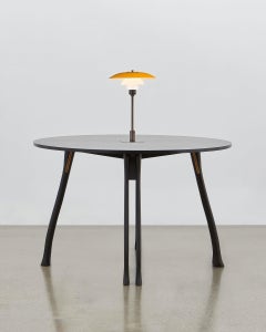 PH Axe Table, black oak legs, veneer table plate, Yellow PH 3 ½ - 2 ½ lamp
