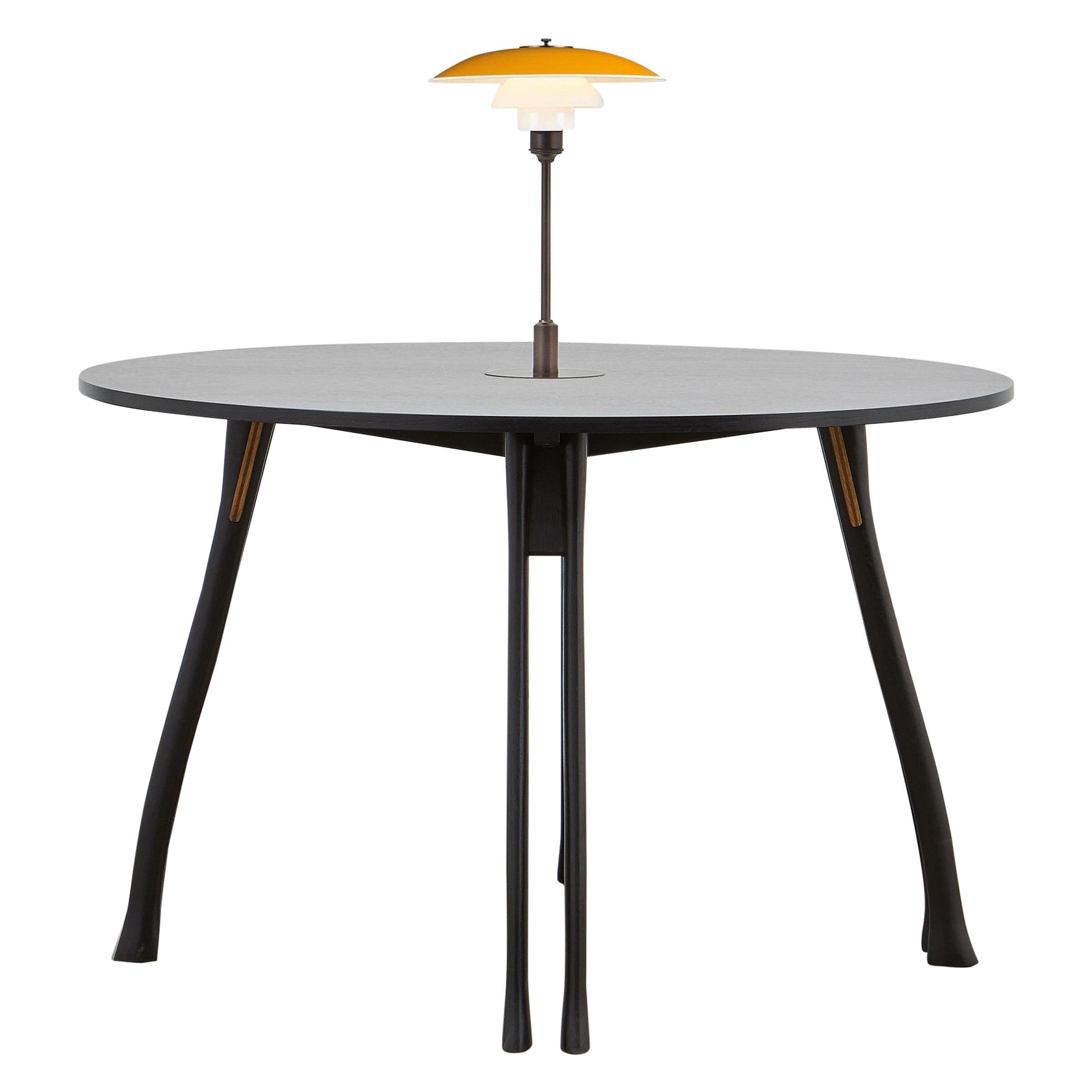 PH Axe Table, black oak legs, veneer table plate, Yellow PH 3 ½ - 2 ½ lamp