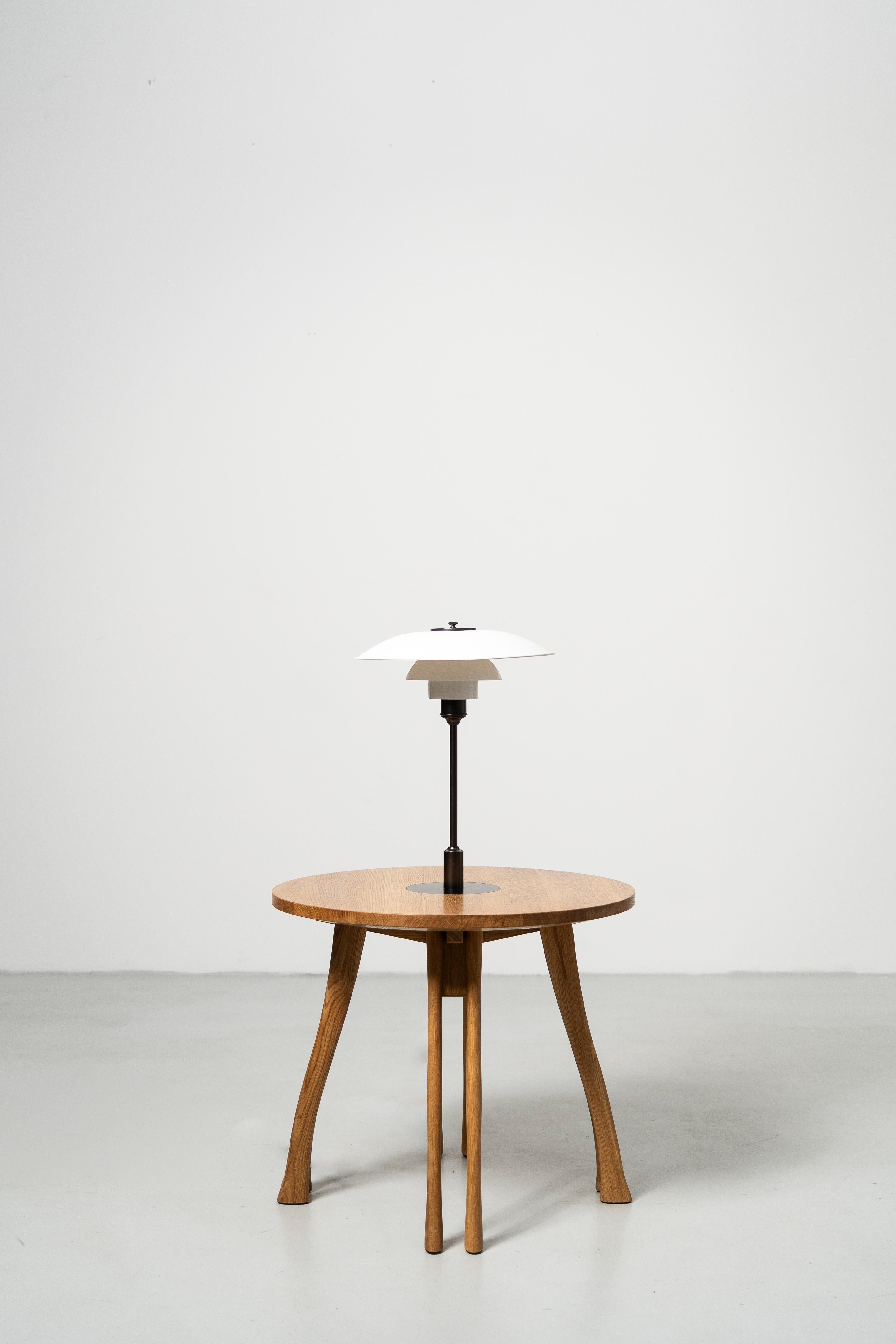 Bauhaus PH Axe Table Lounge, Natural Oak Legs, Veneer Table Plate, White PH 3 ½-2 ½ Lamp For Sale