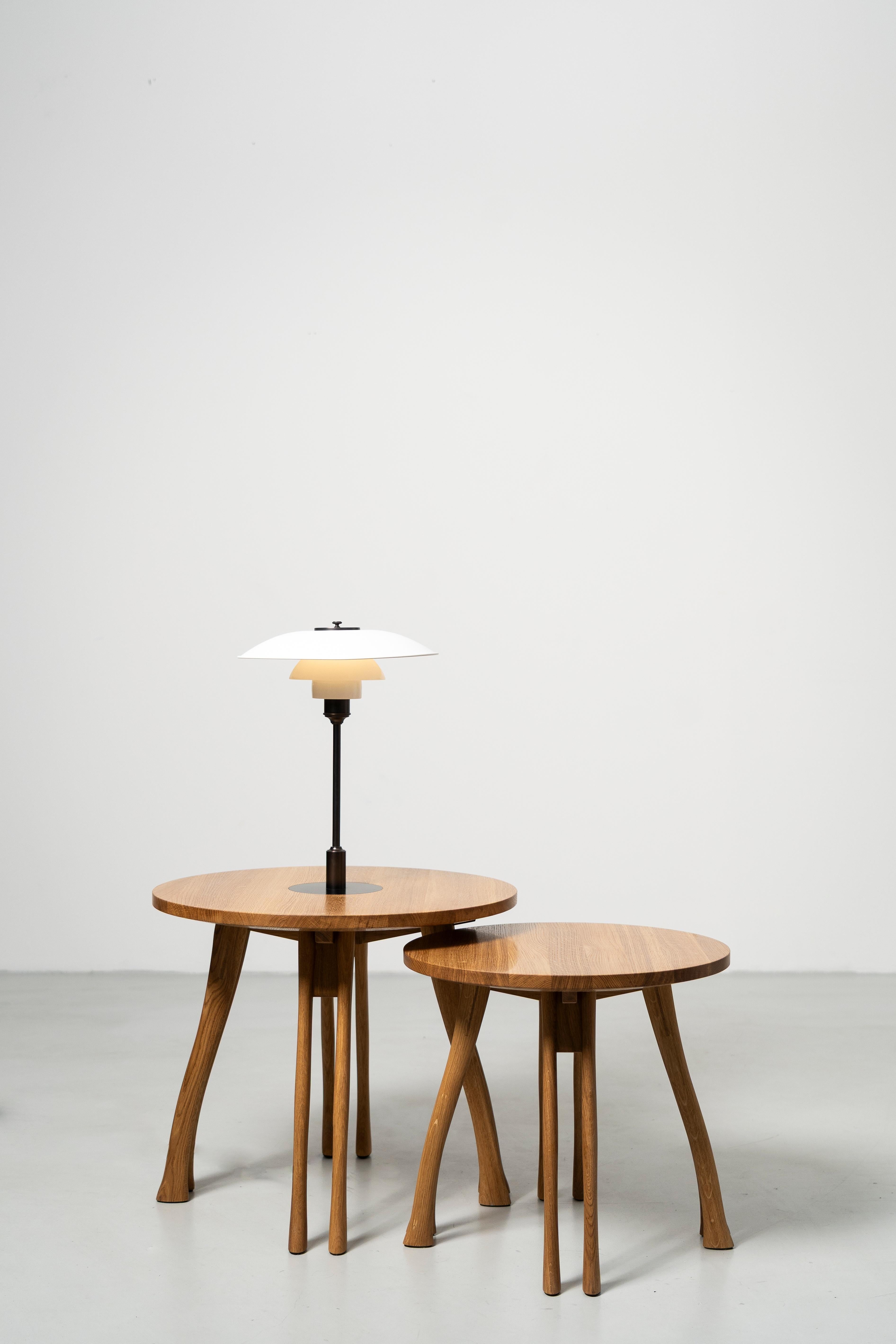 Danish PH Axe Table Lounge, Natural Oak Legs, Veneer Table Plate, White PH 3 ½-2 ½ Lamp For Sale