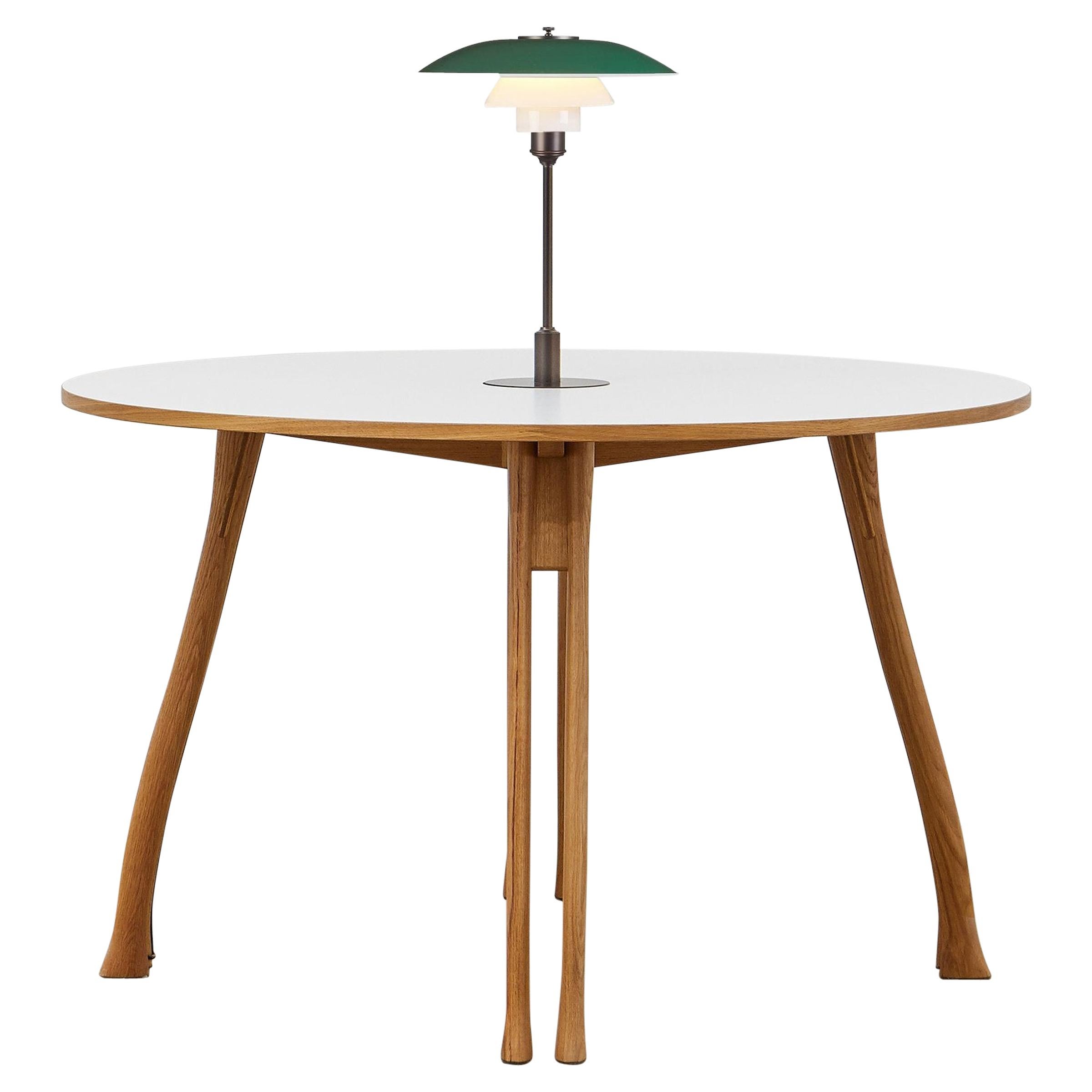 PH Axe Table, natural oak legs, laminated plate, green PH 3 ½ - 2 ½ lamp For Sale