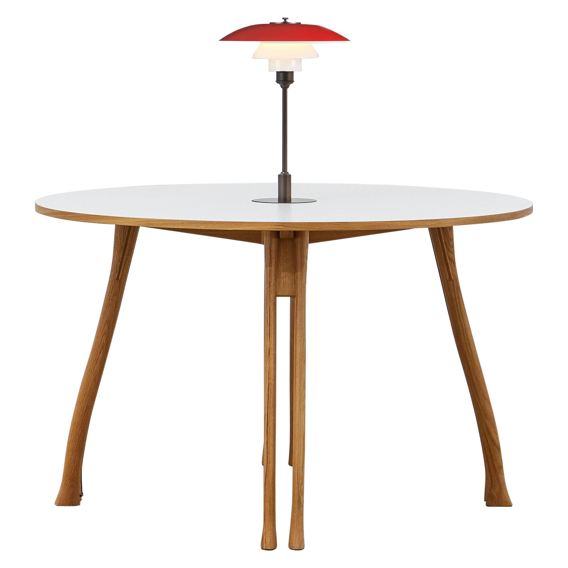 PH Axe Table, Natural Oak Legs, Laminated Plate, Red PH 3 ½ - 2 ½ Lamp For Sale
