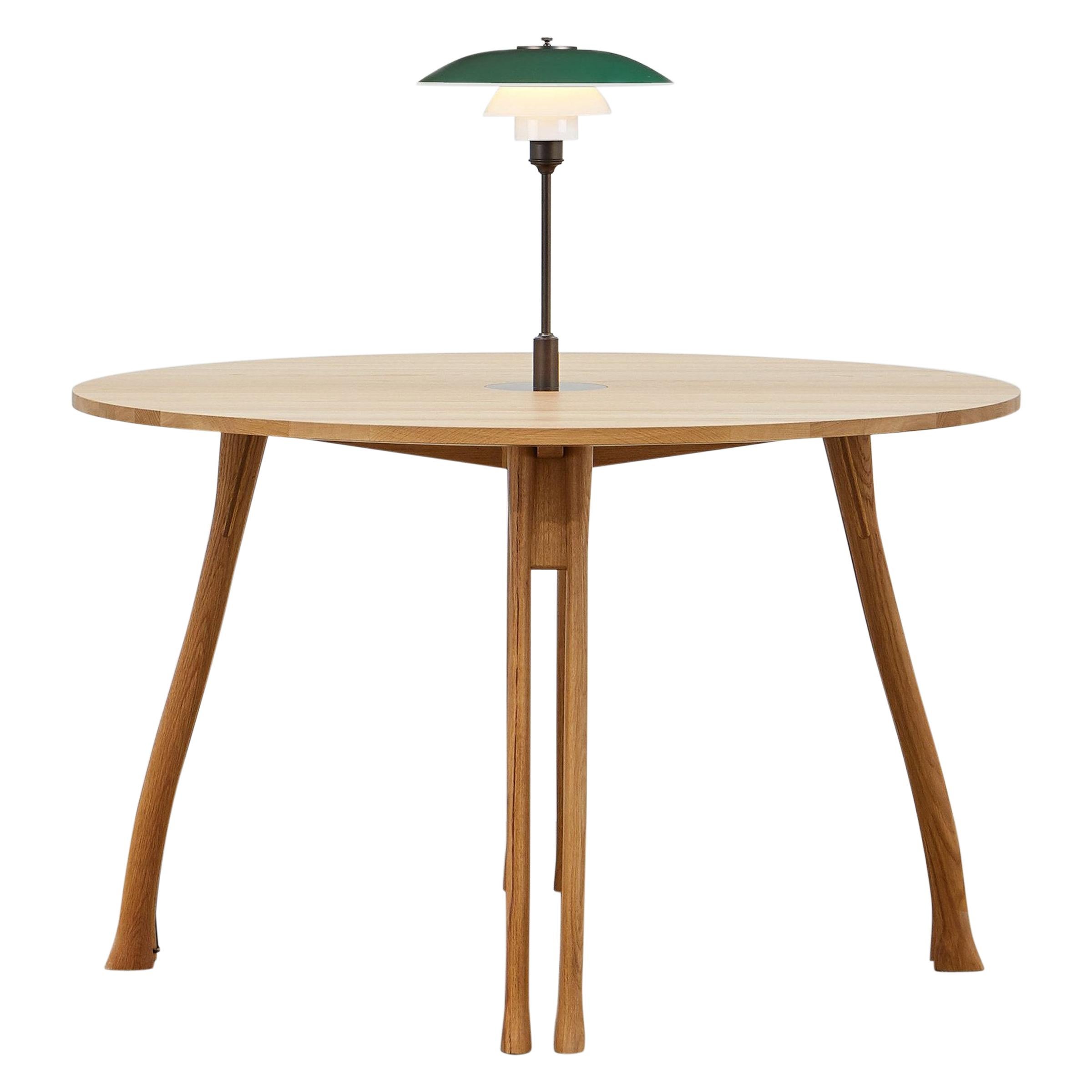 PH Axe Table, natural oak legs, veneer table plate, green PH 3 ½ - 2 ½ lamp For Sale