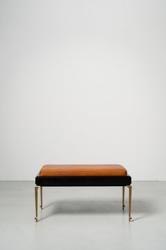 PH Bench - brass legs with black oak veneer and extreme walnut leather seat