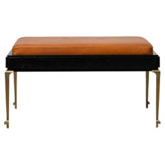 PH Bench - brass legs with black oak veneer and extreme walnut leather seat