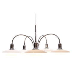 PH Bombardment Crown With 5 Arms & White opal glass shades By Louis Poulsen
