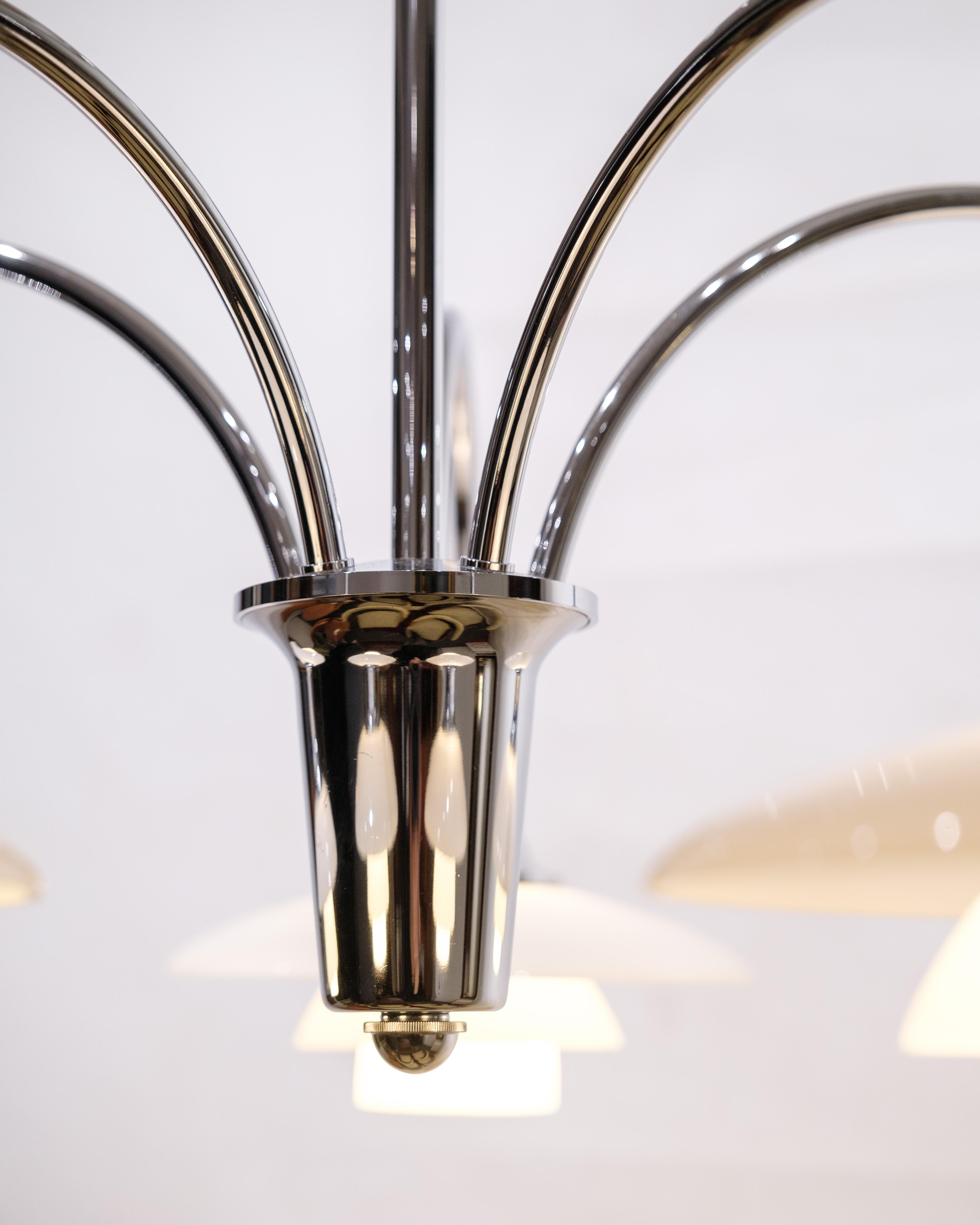 PH Bombardment Crown With 5 Arms & White opal glass shades By Louis Poulsen For Sale 1