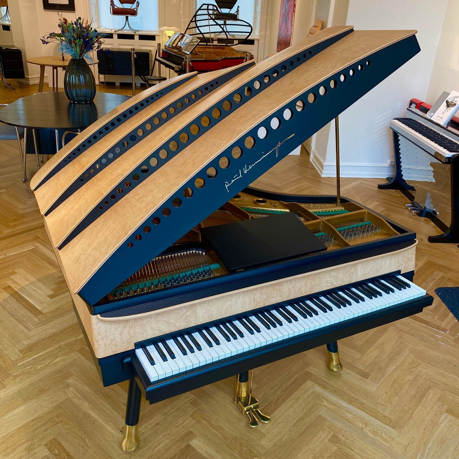 Art Deco PH Bow Grand Piano, Maple Birch with Brass Details For Sale